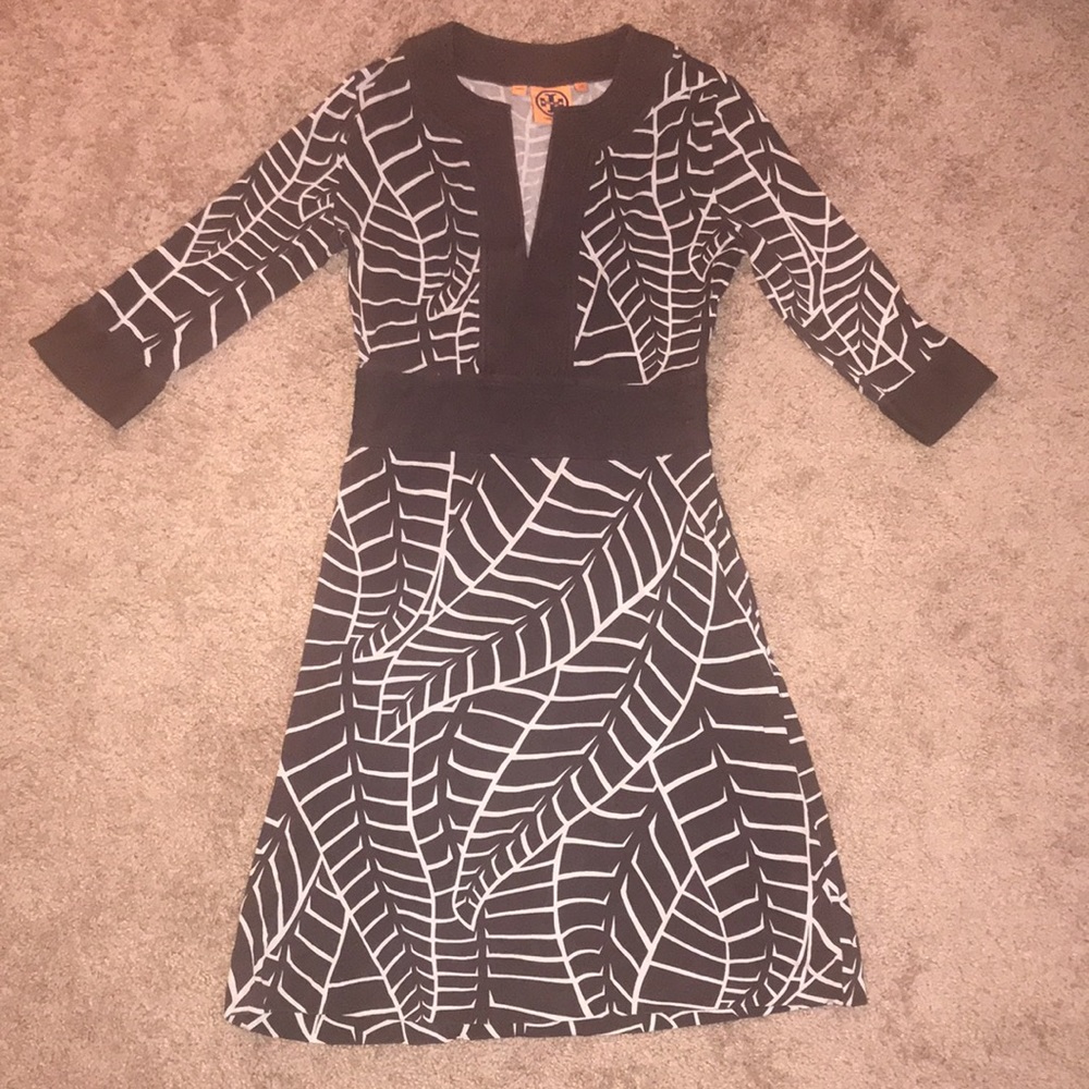Tory Burch XS 3/4 sleeve brown & white dress